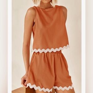 ZESICA Women's 2 Piece Outfits Set Linen Medium